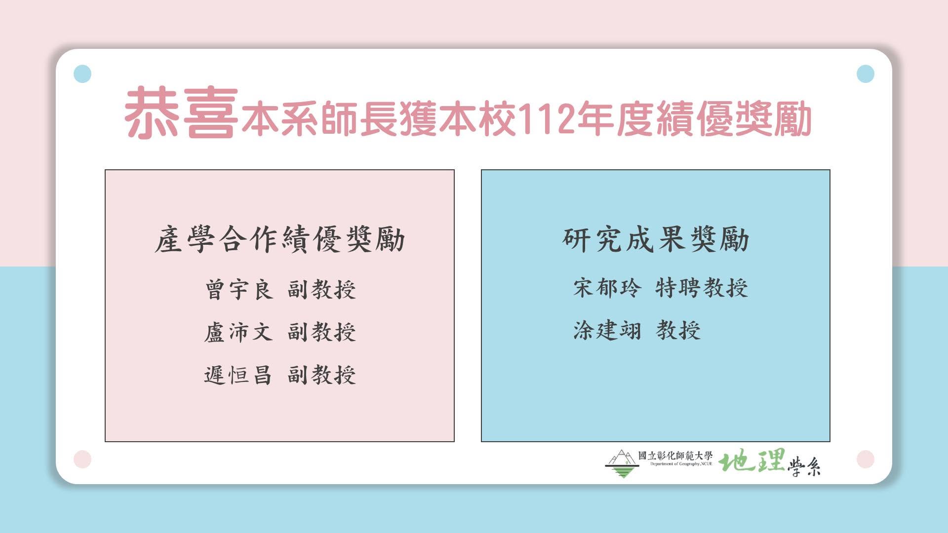 賀本系師長獲本校 112 年度績優獎勵